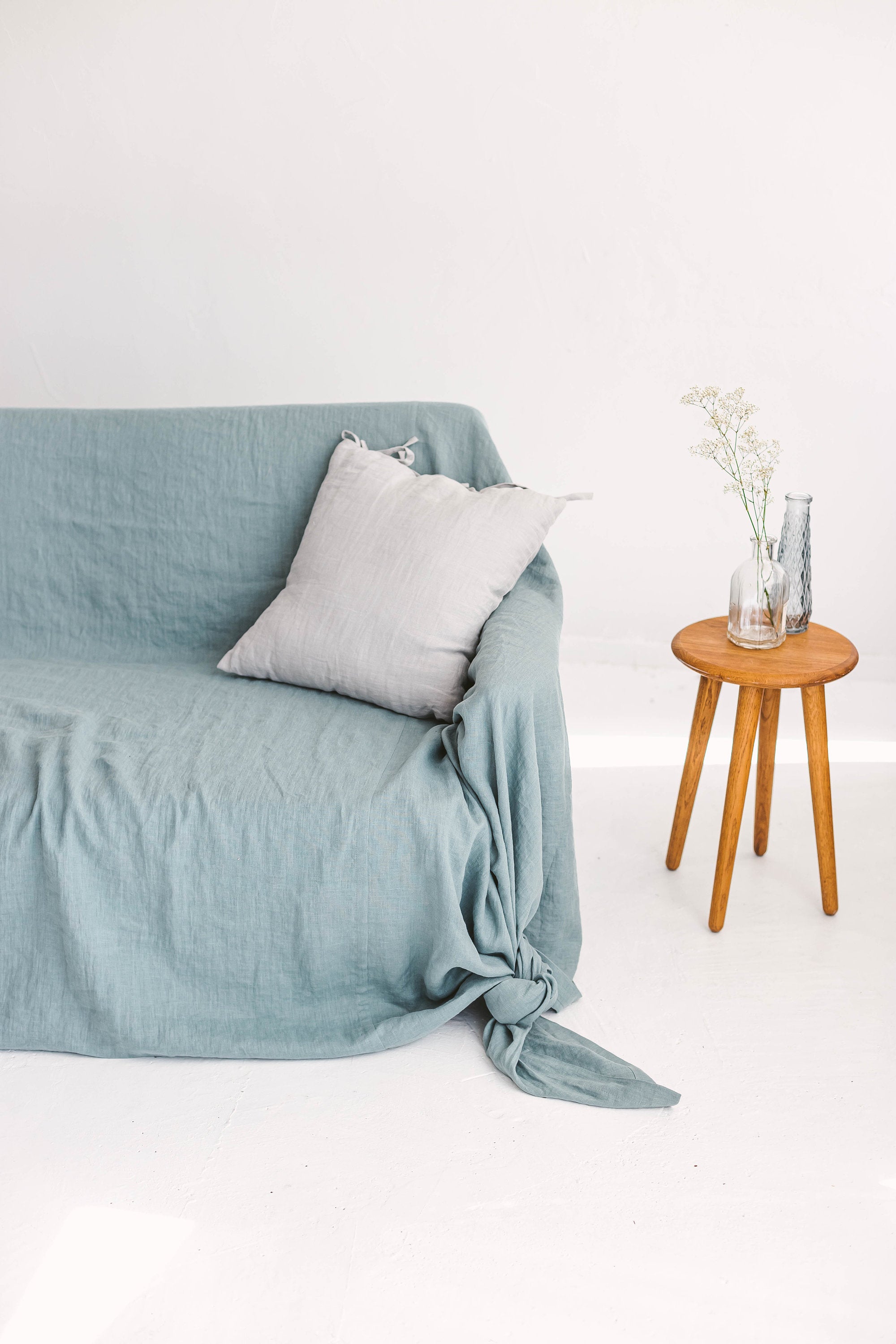Dusty Aqua Linen Couch Cover