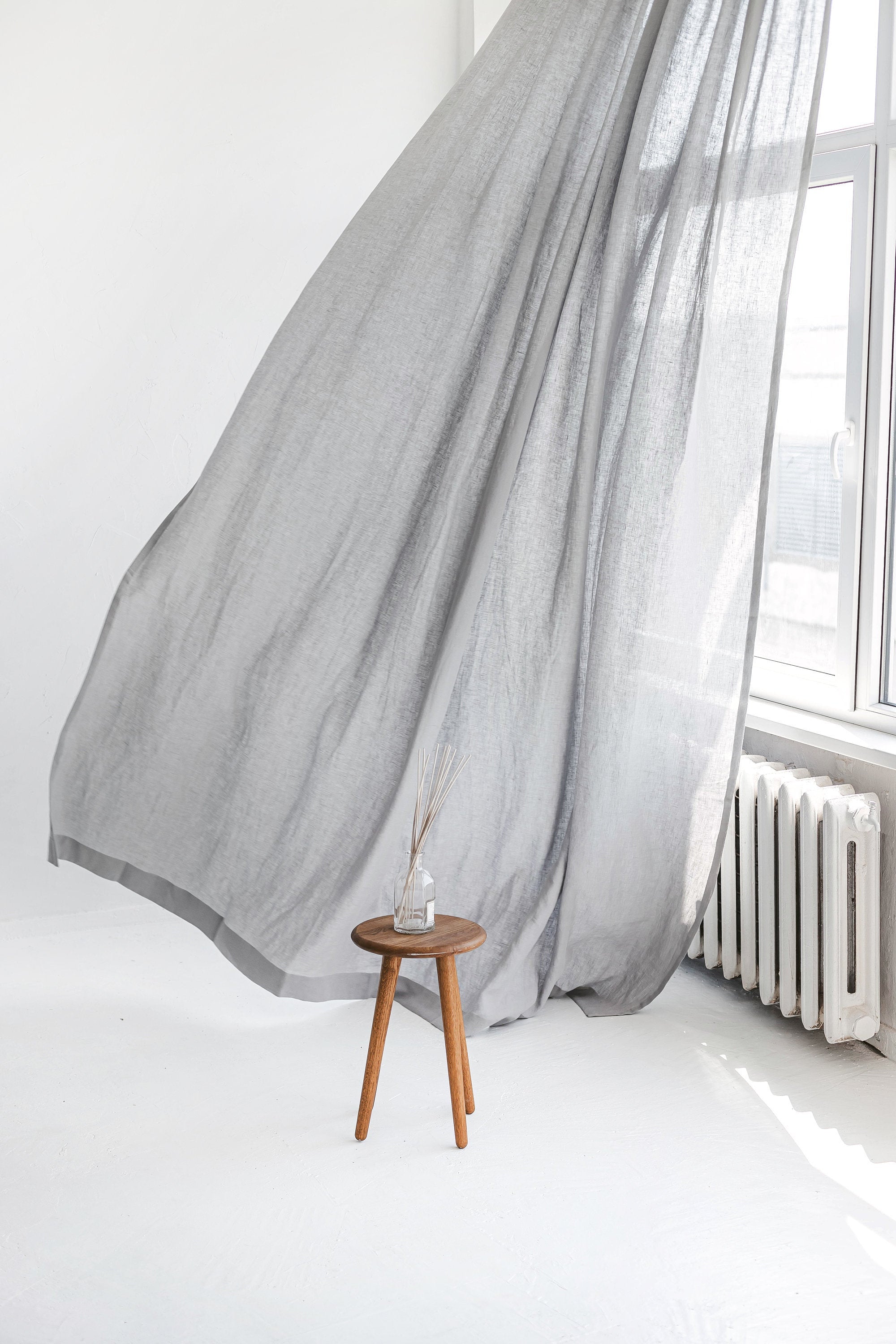 86.6&quot;/220 Cm Width Light Gray Linen Curtain