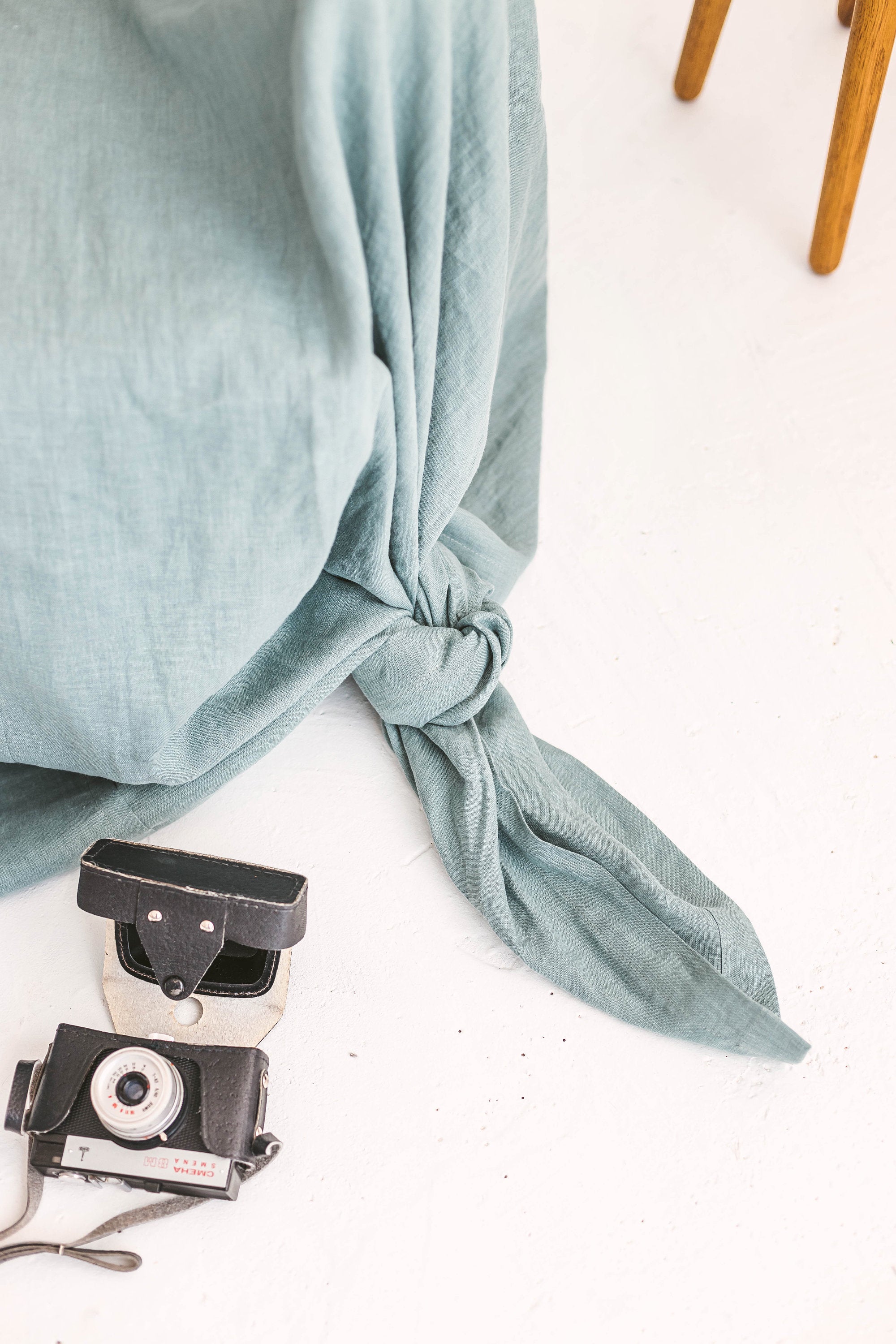 Dusty Aqua Linen Couch Cover