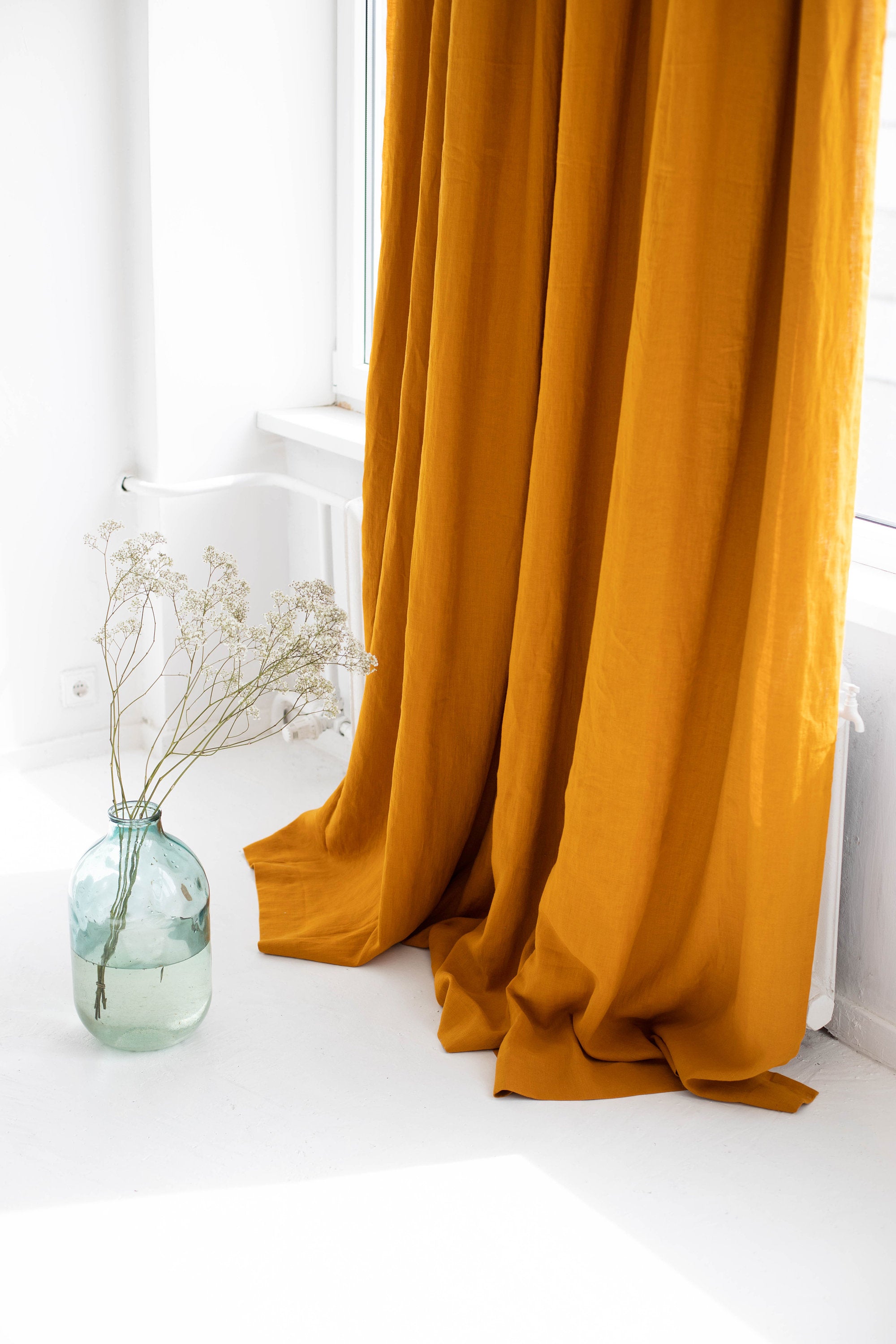 110&quot;/280 Cm Width Mustard Linen Curtain With Blackout Lining