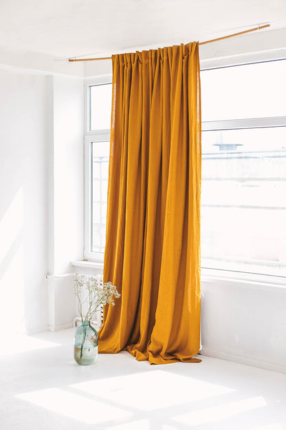 110&quot;/280 Cm Width Mustard Linen Curtain With Blackout Lining