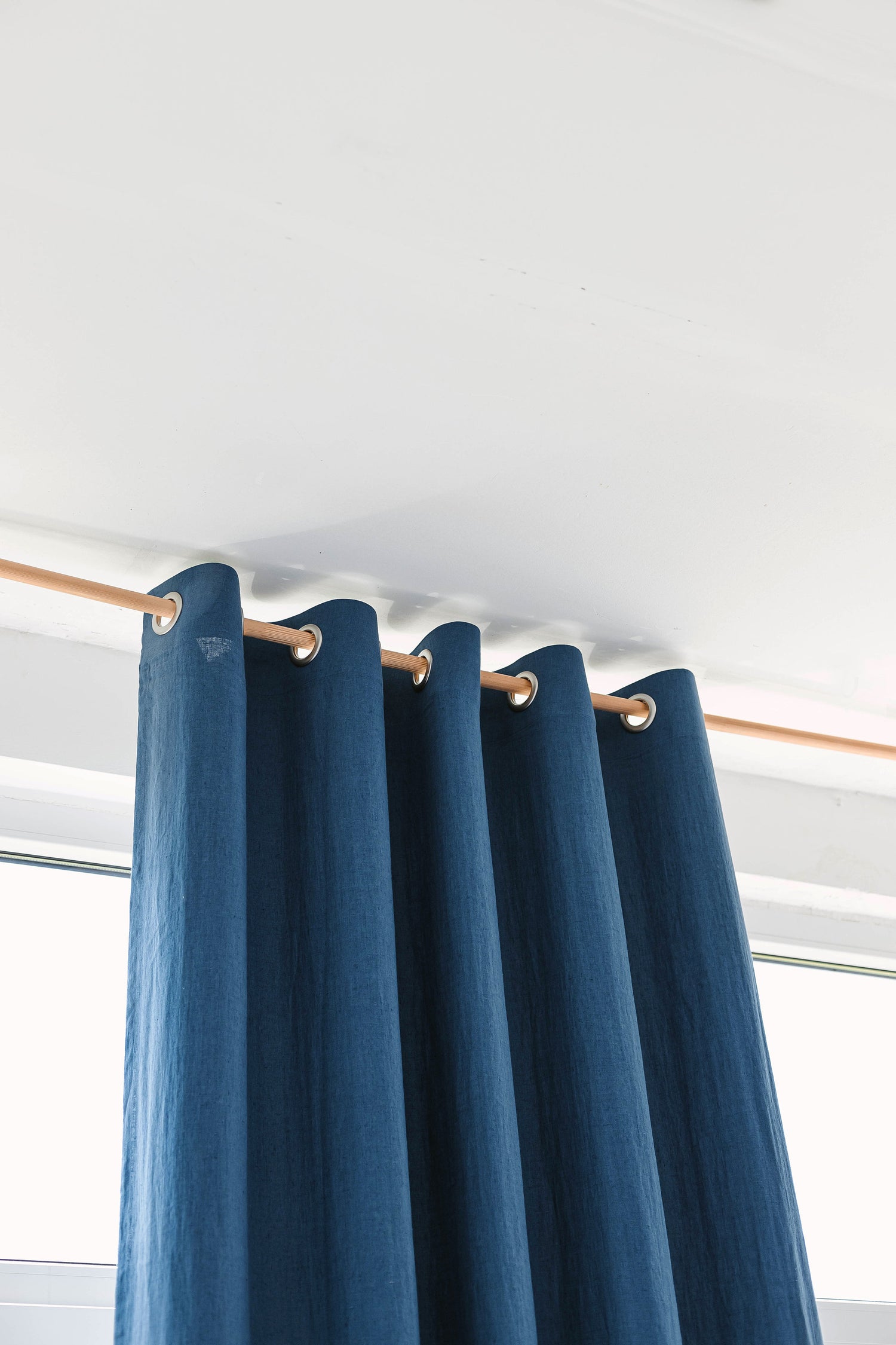55&quot;/140 Cm Width Harbour Blue Linen Curtain With Grommets And Blackout Lining