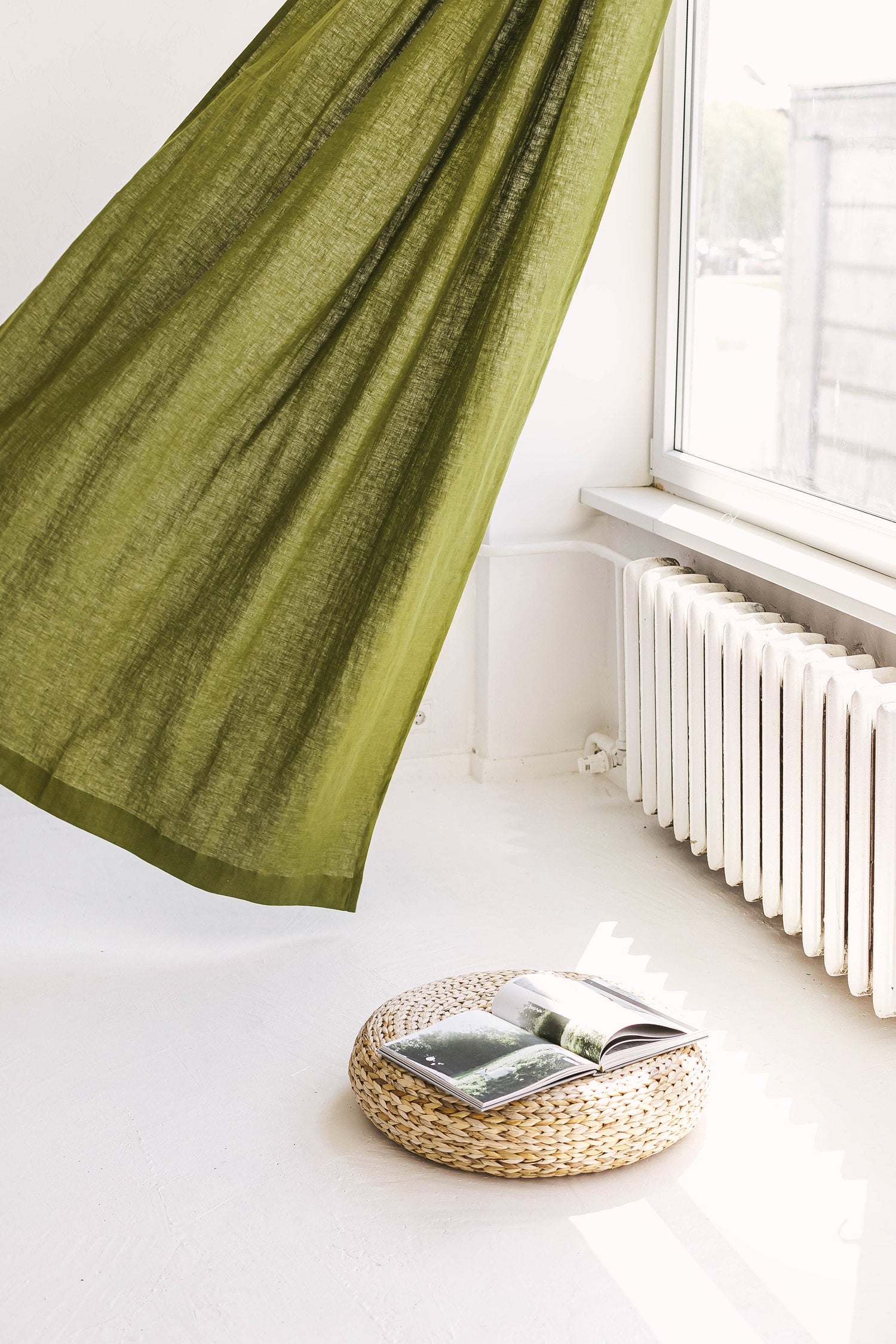 Moss Green Linen Curtain With Grommets