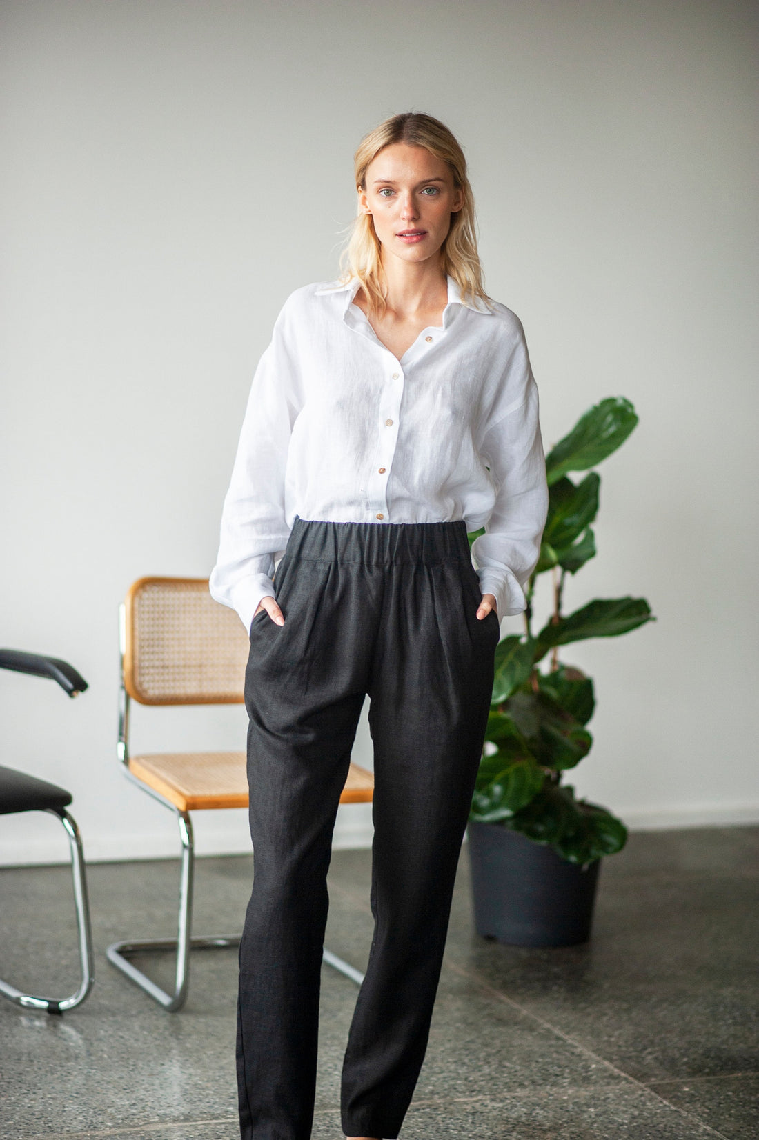 Black Linen Woman Pants