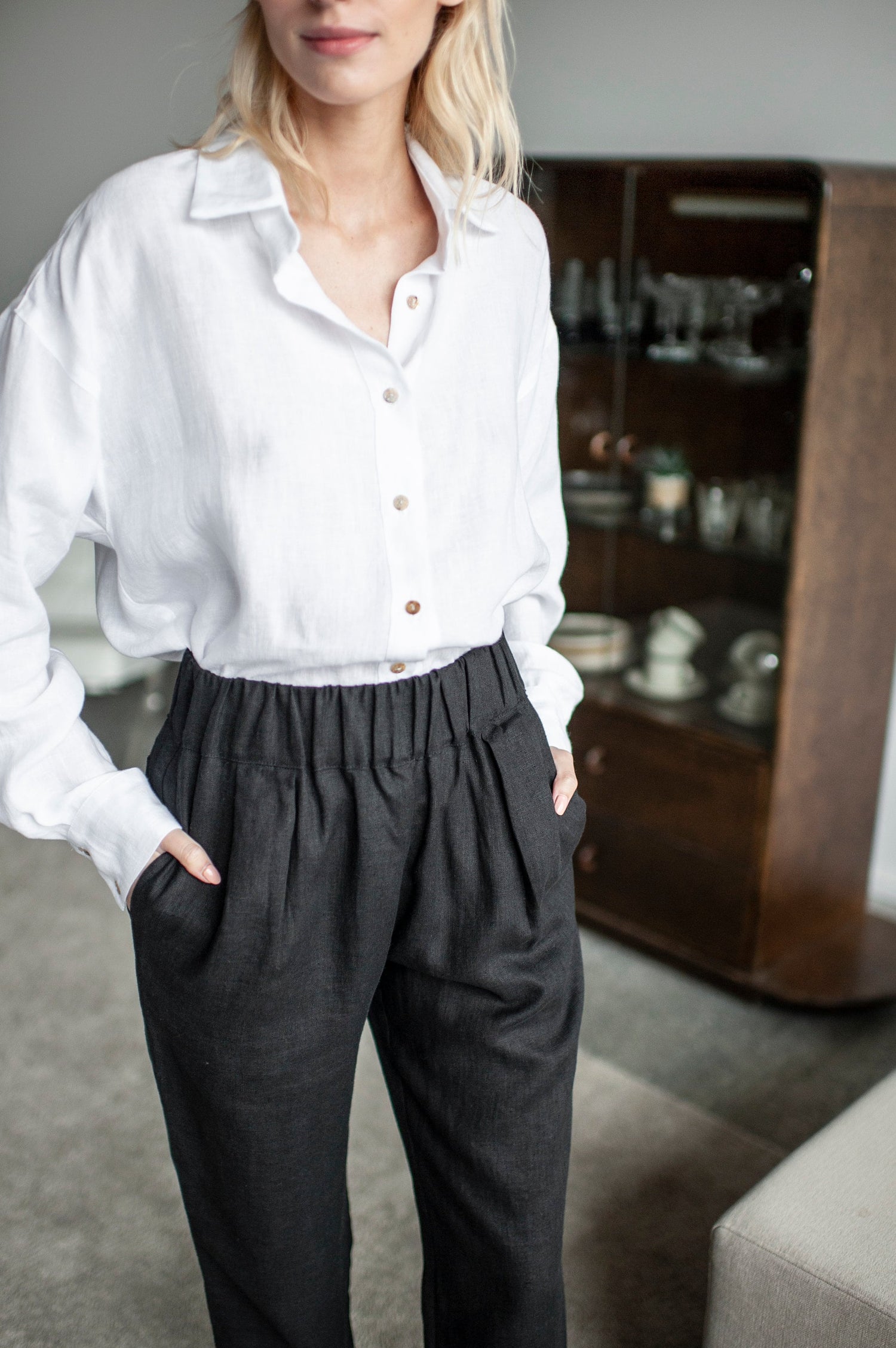 Black Linen Woman Pants