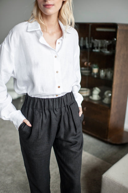 Black Linen Woman Pants