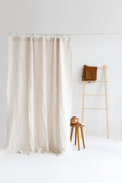 Waterproof Natural Striped Linen Shower Curtain 78&quot;/200CM WIDTH