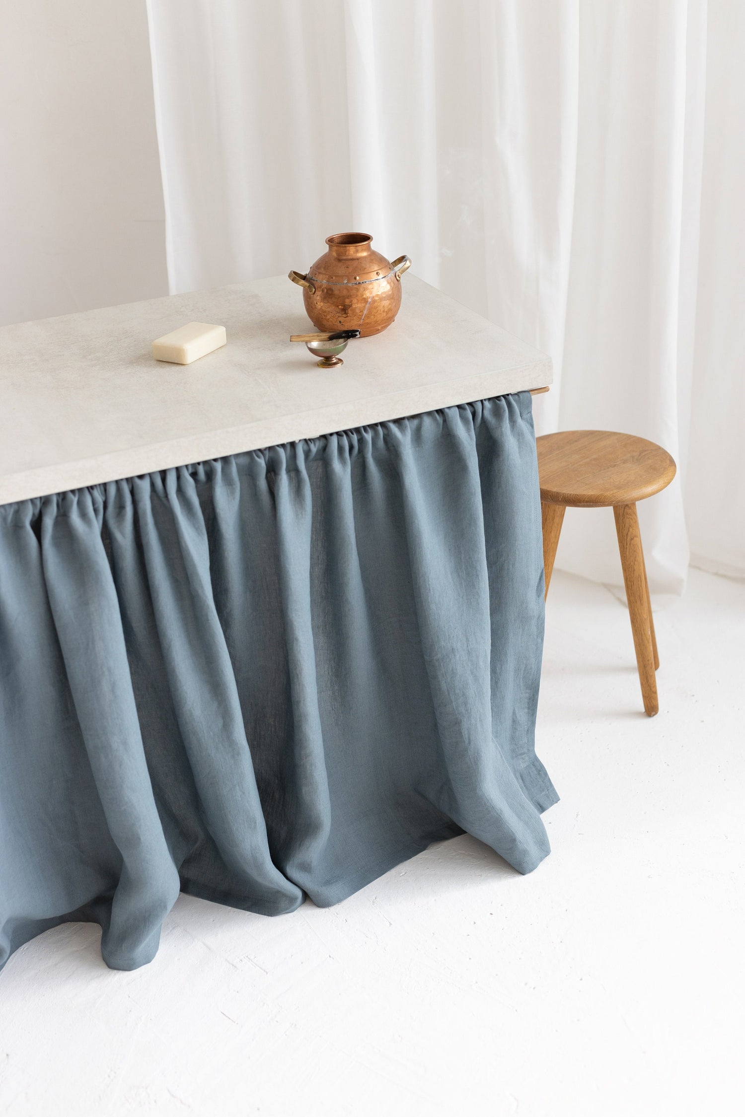 Dusty Blue Linen Sink Skirt