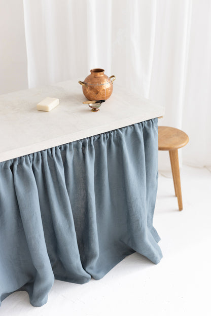 Dusty Blue Linen Sink Skirt