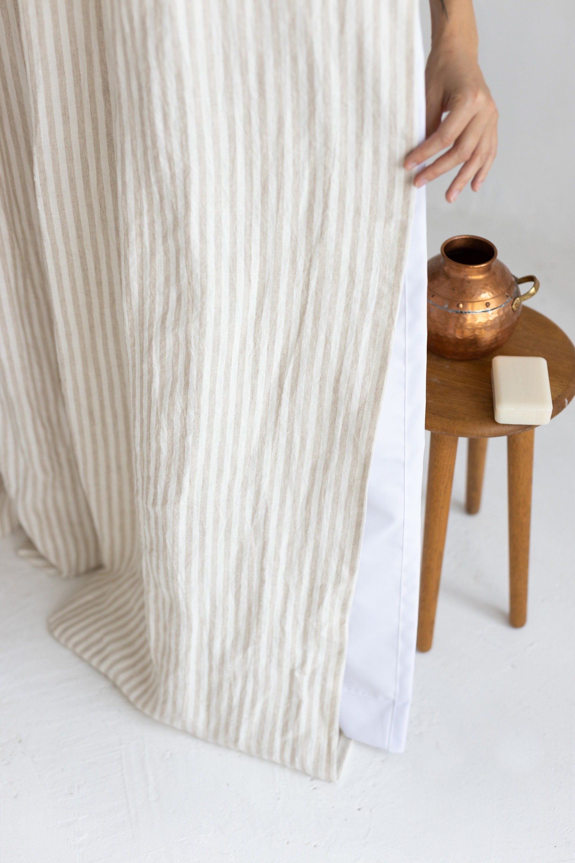 Waterproof Natural Striped Linen Shower Curtain 78&quot;/200CM WIDTH