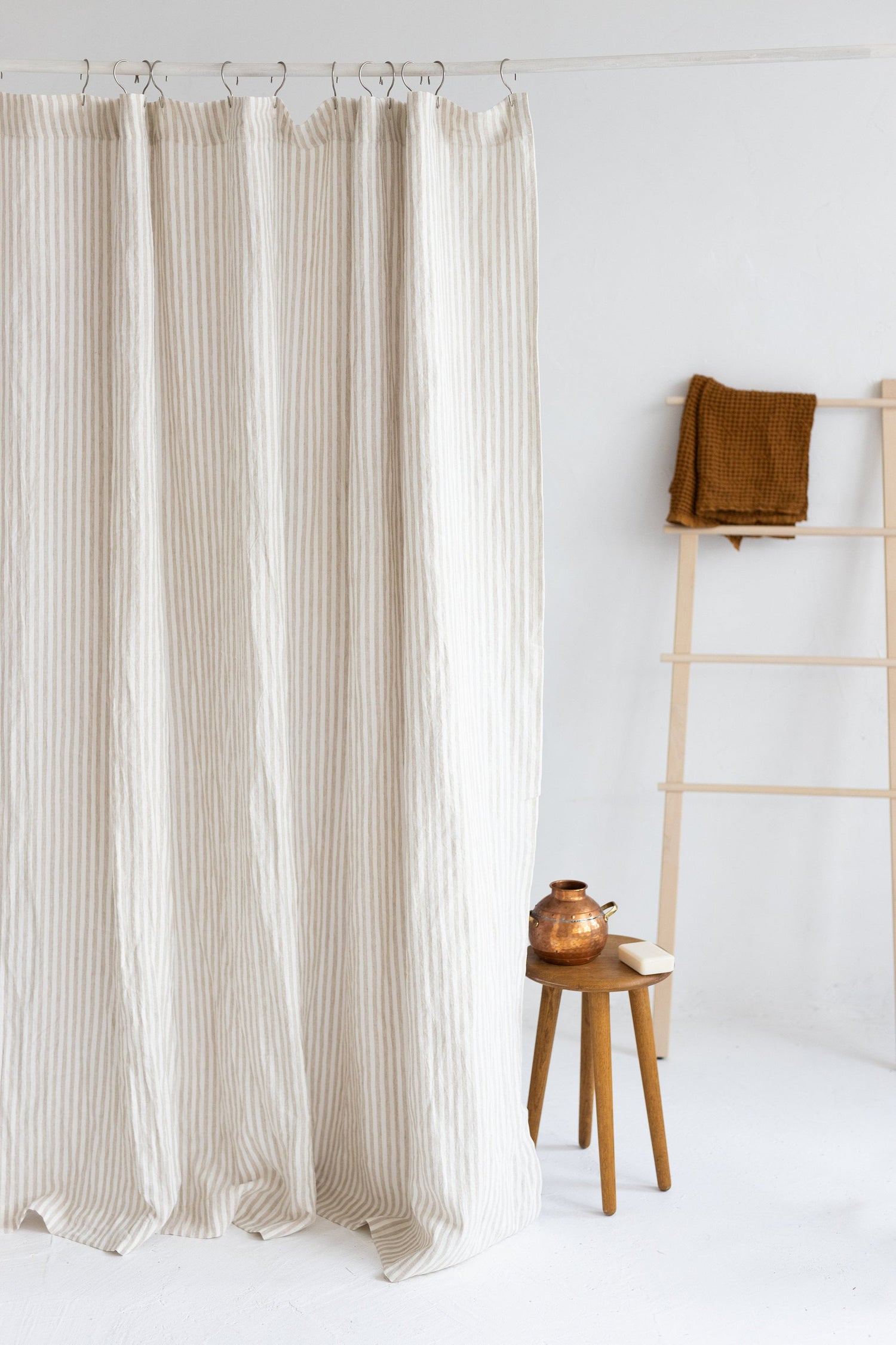 Waterproof Natural Striped Linen Shower Curtain 78&quot;/200CM WIDTH