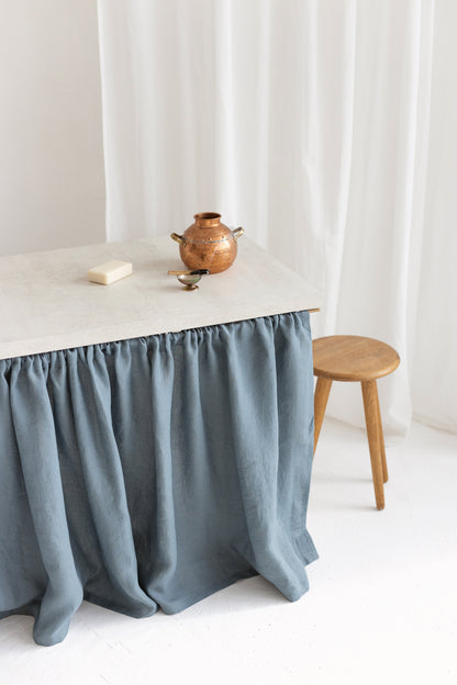 Dusty Blue Linen Sink Skirt
