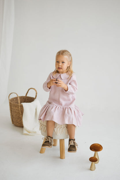 Pastel Pink Linen Girls Dress