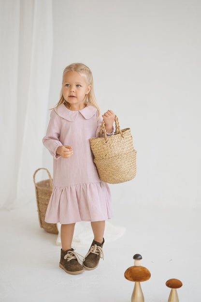Pastel Pink Linen Girls Dress