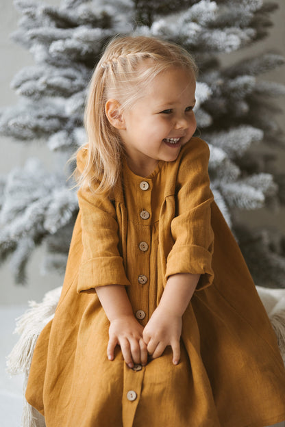 Girls Linen Dress With Buttons