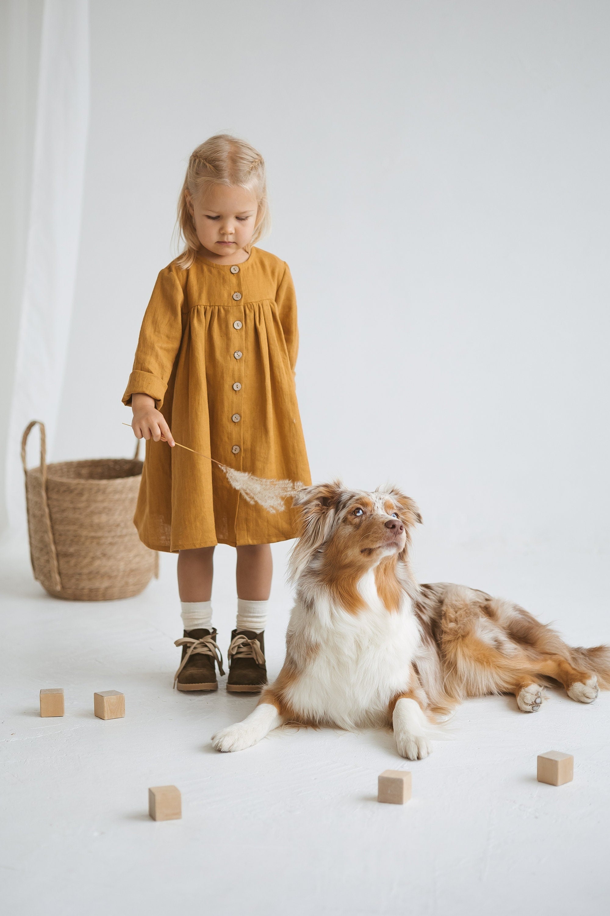 Girls Linen Dress With Buttons