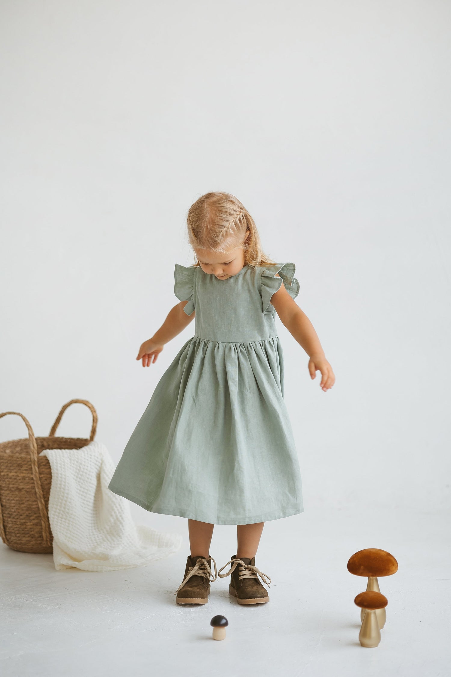 Sage Linen Girls Dress