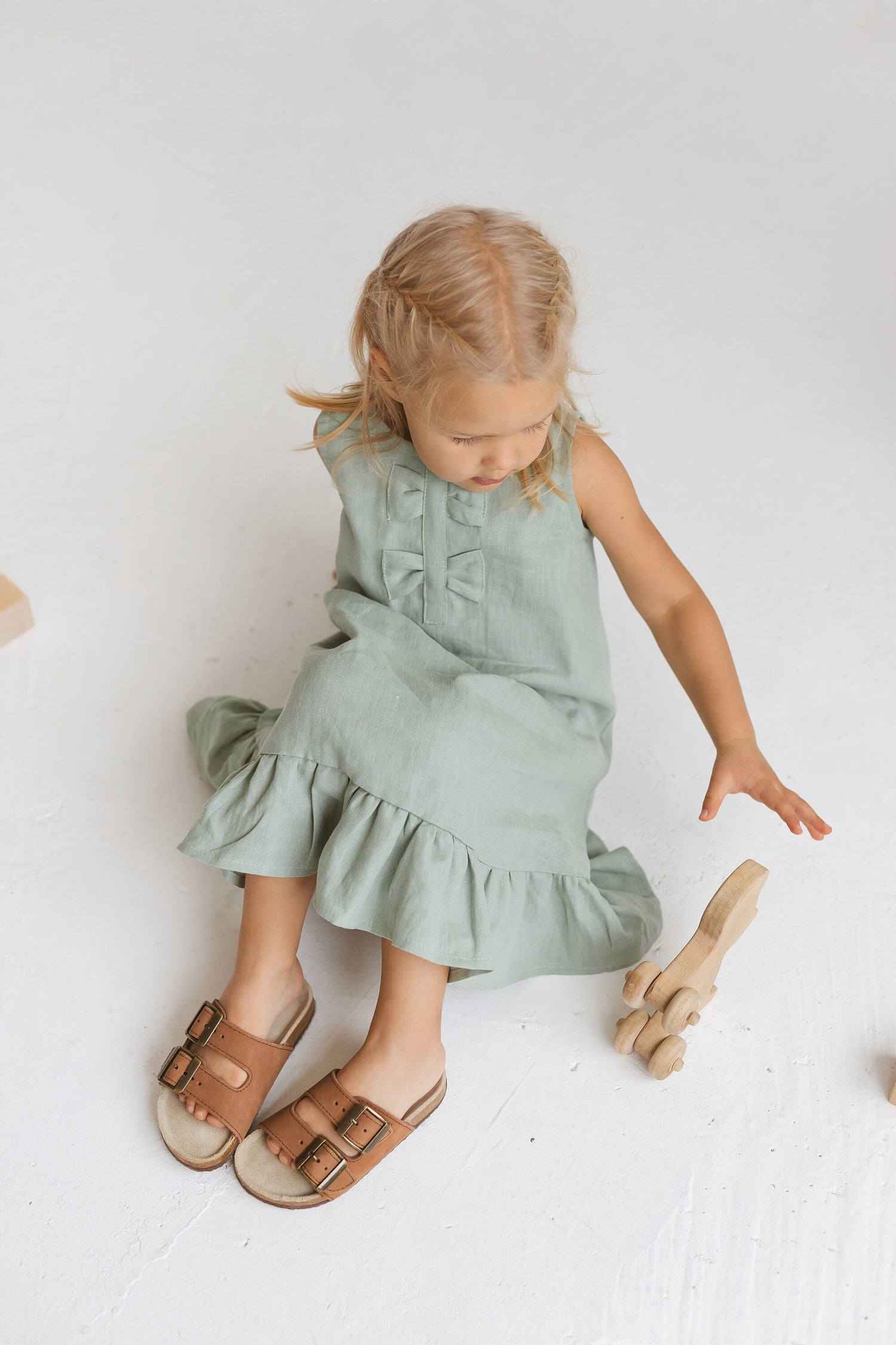 Sage Linen Girls Dress