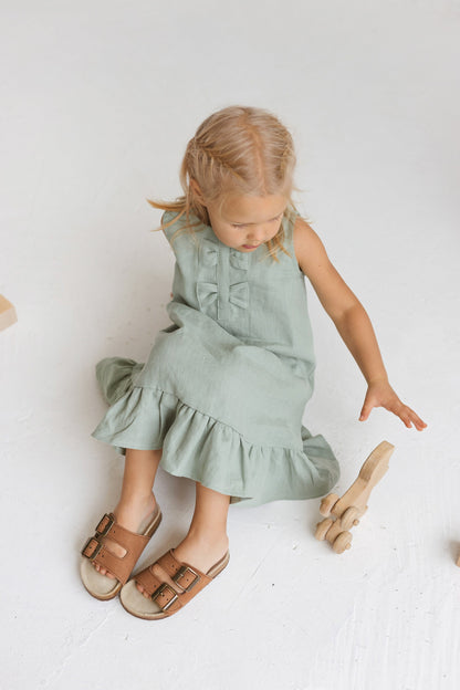 Sage Linen Girls Dress