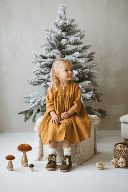 Girls Linen Dress With Buttons