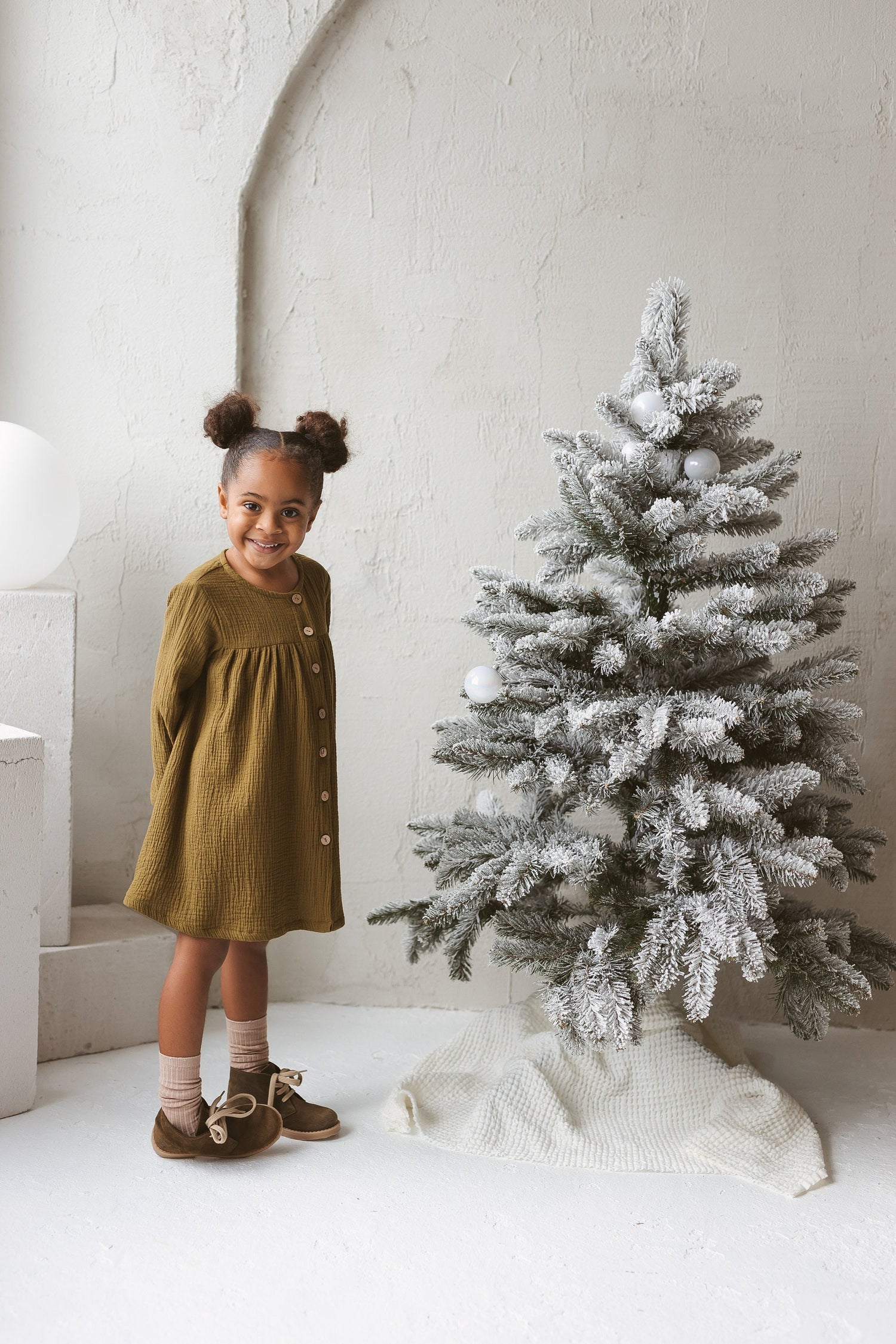 Olive Green Muslin Girls Dress