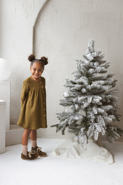 Olive Green Muslin Girls Dress