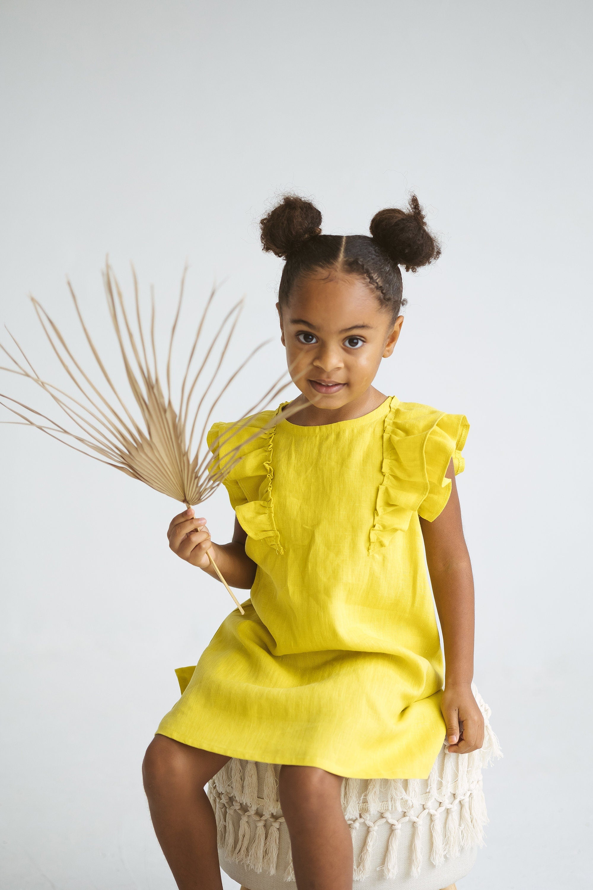 Chartreuse Yellow Linen Girls Dress