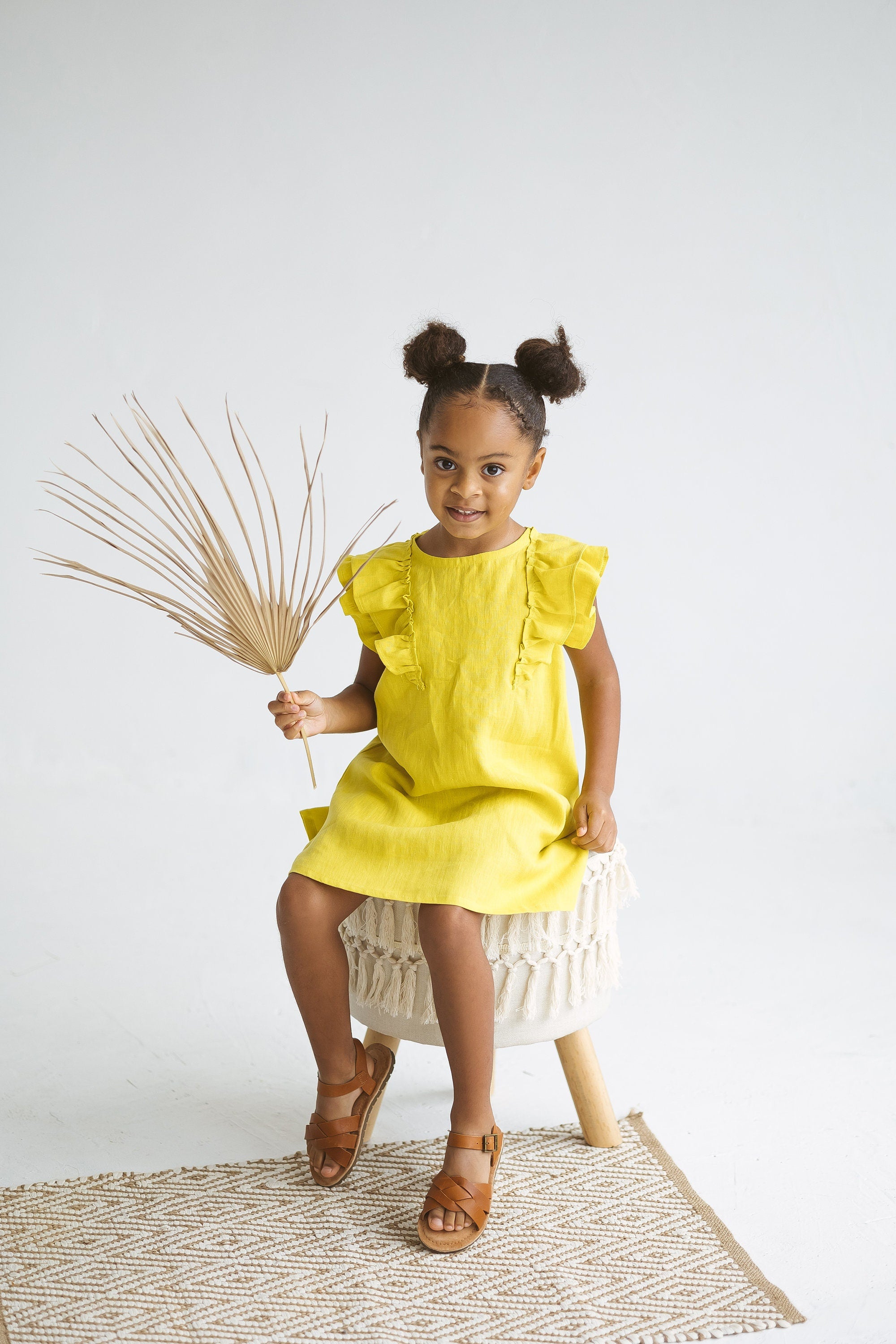 Chartreuse Yellow Linen Girls Dress