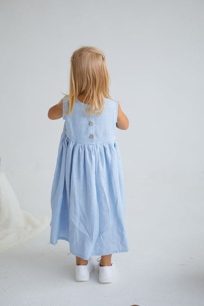 Baby Blue Girls Linen Dress