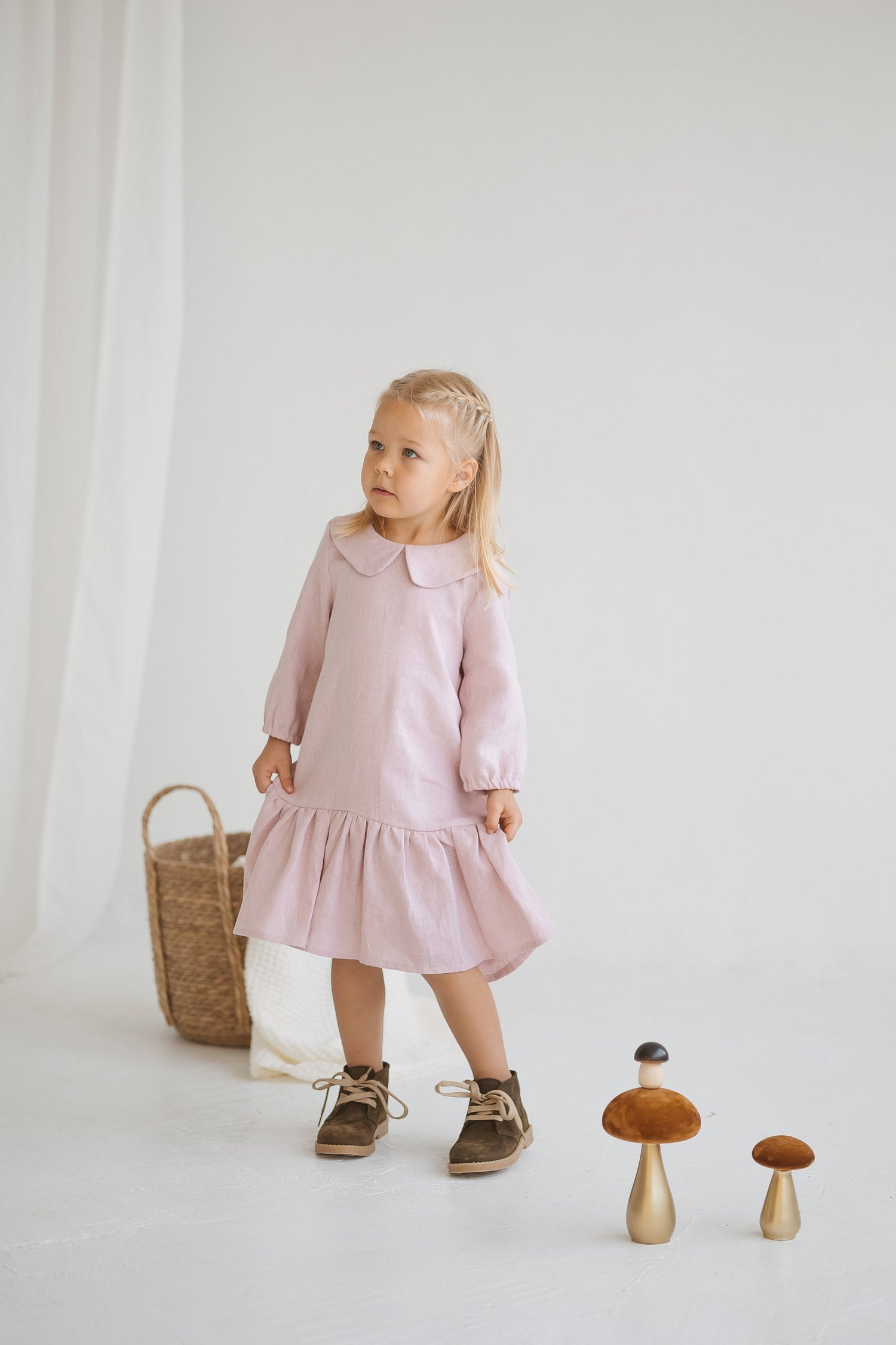 Pastel Pink Linen Girls Dress