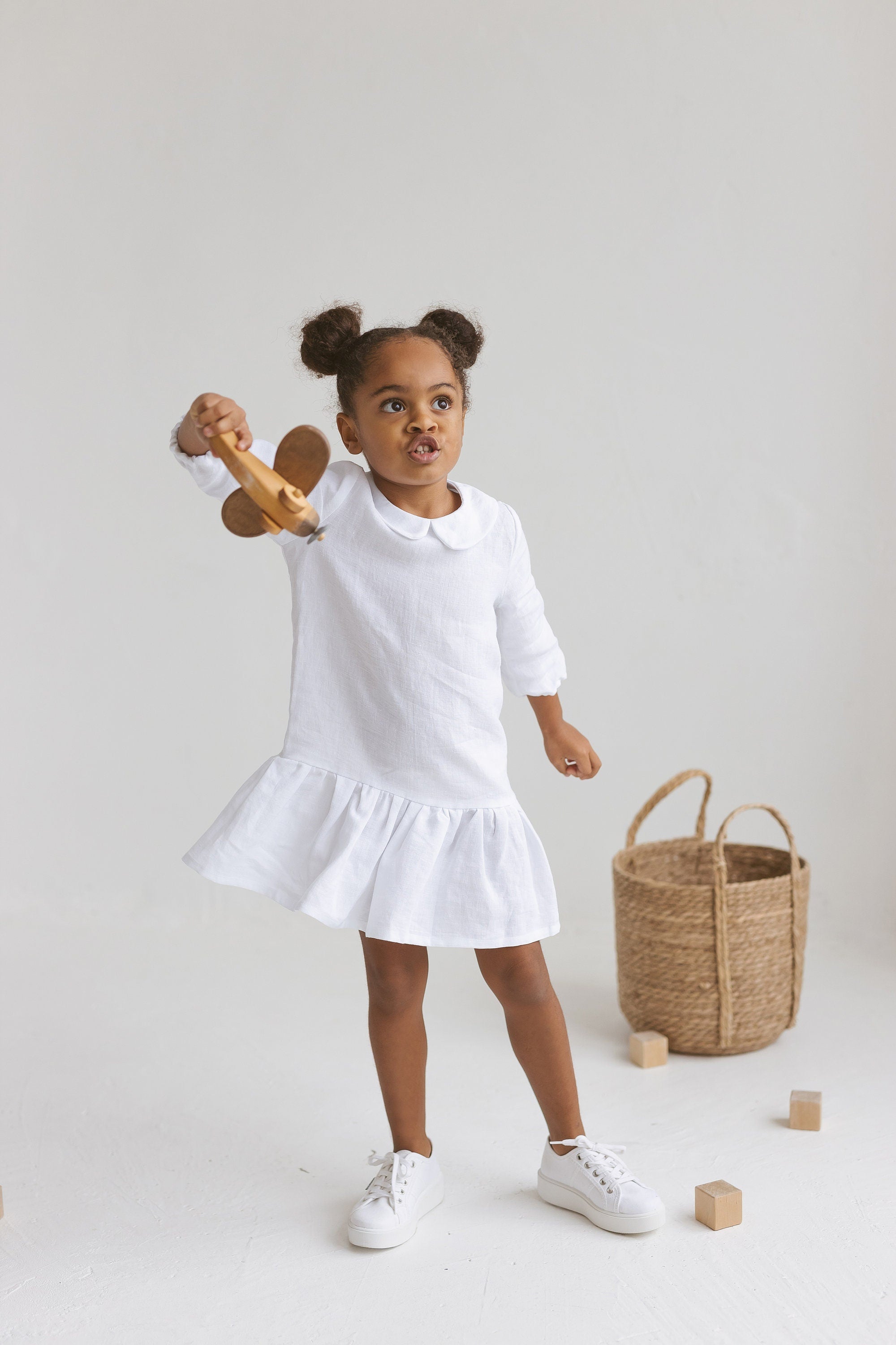 White Linen Girls Dress