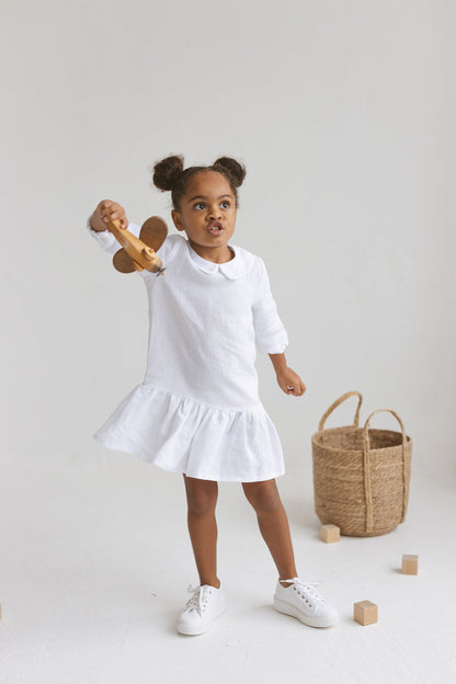 White Linen Girls Dress