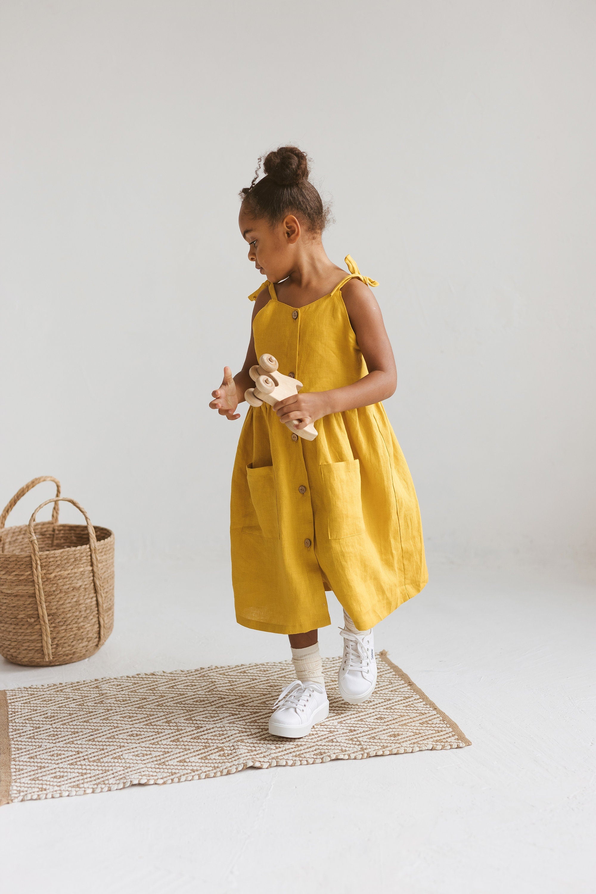 Girls Linen Pinafore Dress