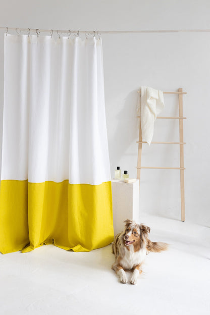 Waterproof White and Yellow Linen Shower Curtain