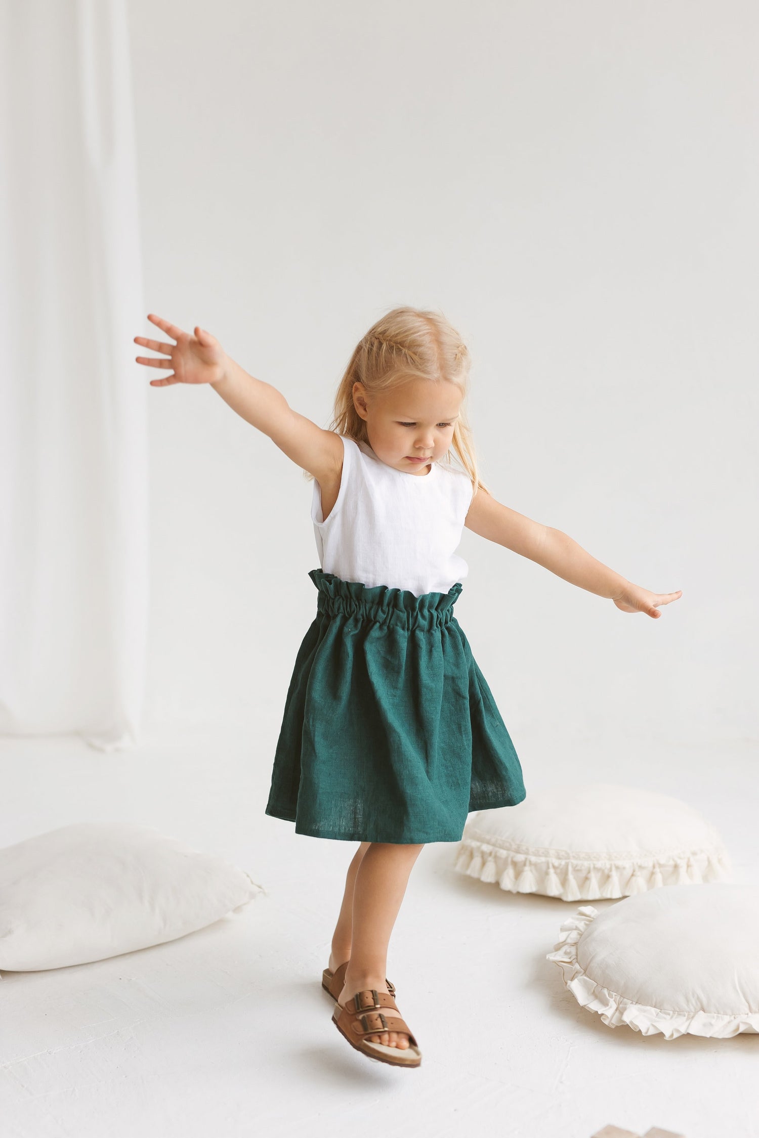 Emerald Linen Girls Skirt
