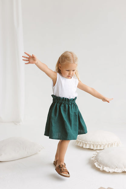 Emerald Linen Girls Skirt