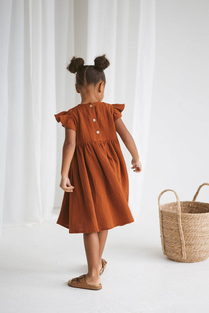 Terracotta Muslin Girls Dress