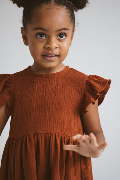 Terracotta Muslin Girls Dress