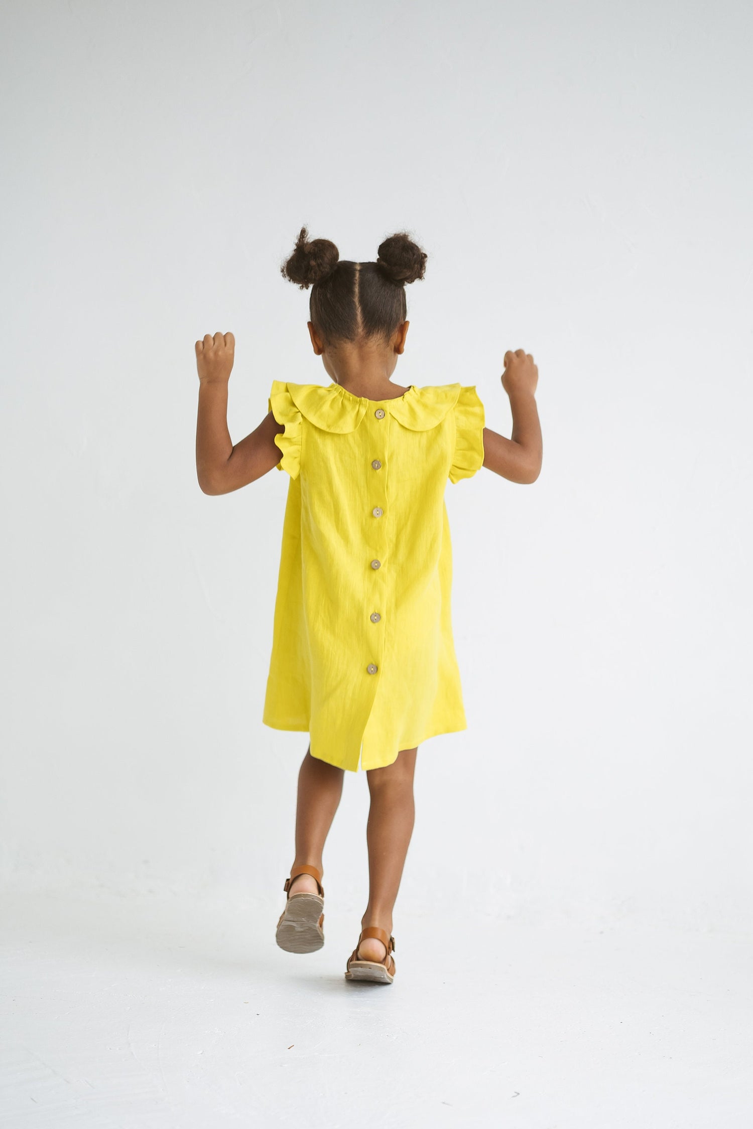 Chartreuse Yellow Linen Girls Dress