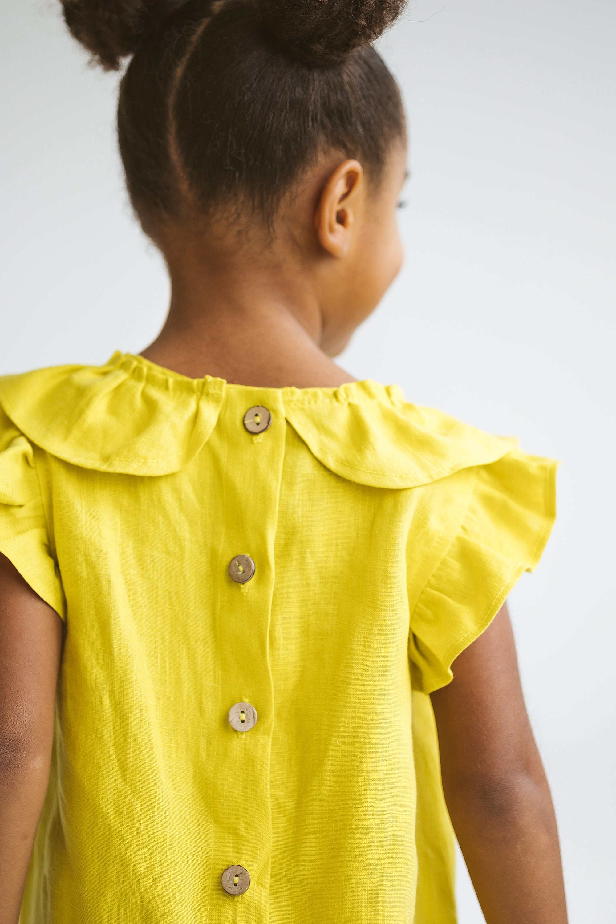 Chartreuse Yellow Linen Girls Dress