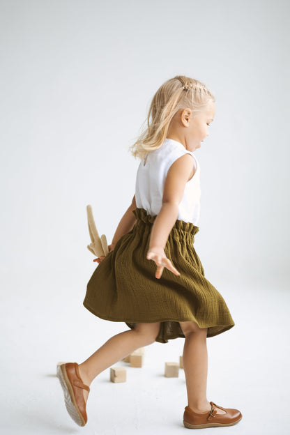 Olive Green Girls Muslin Skirt