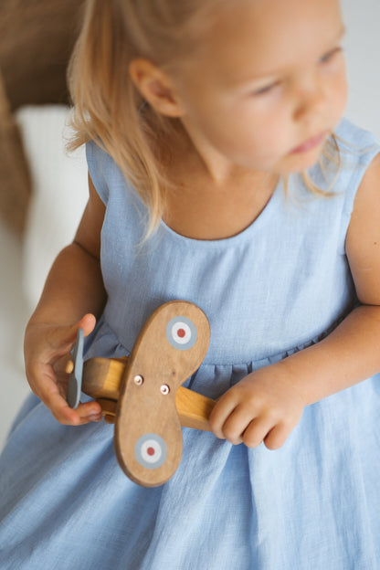 Baby Blue Girls Linen Dress
