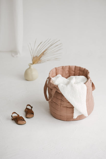 Walnut Brown Linen Laundry Basket