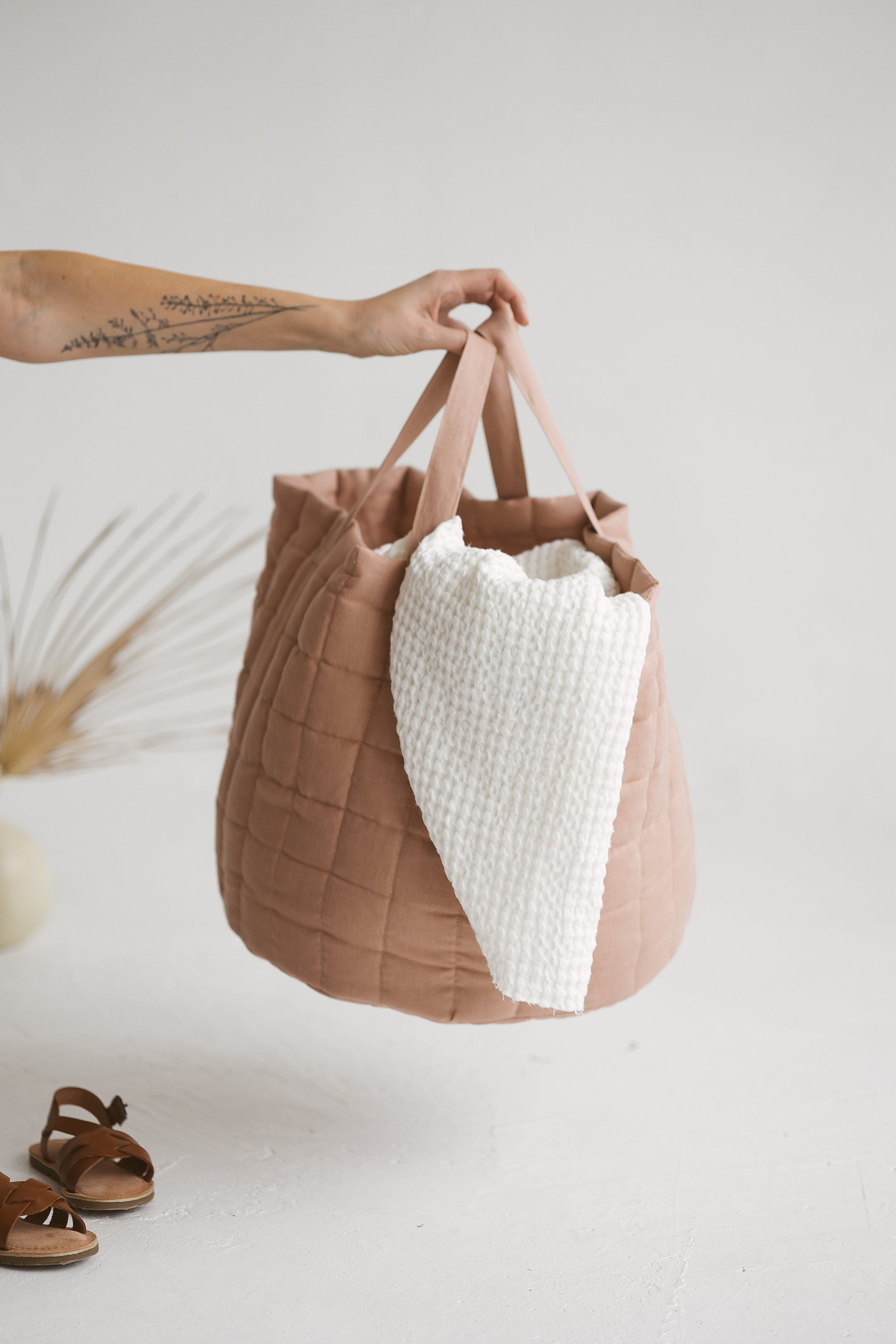 Peach Linen Laundry Basket