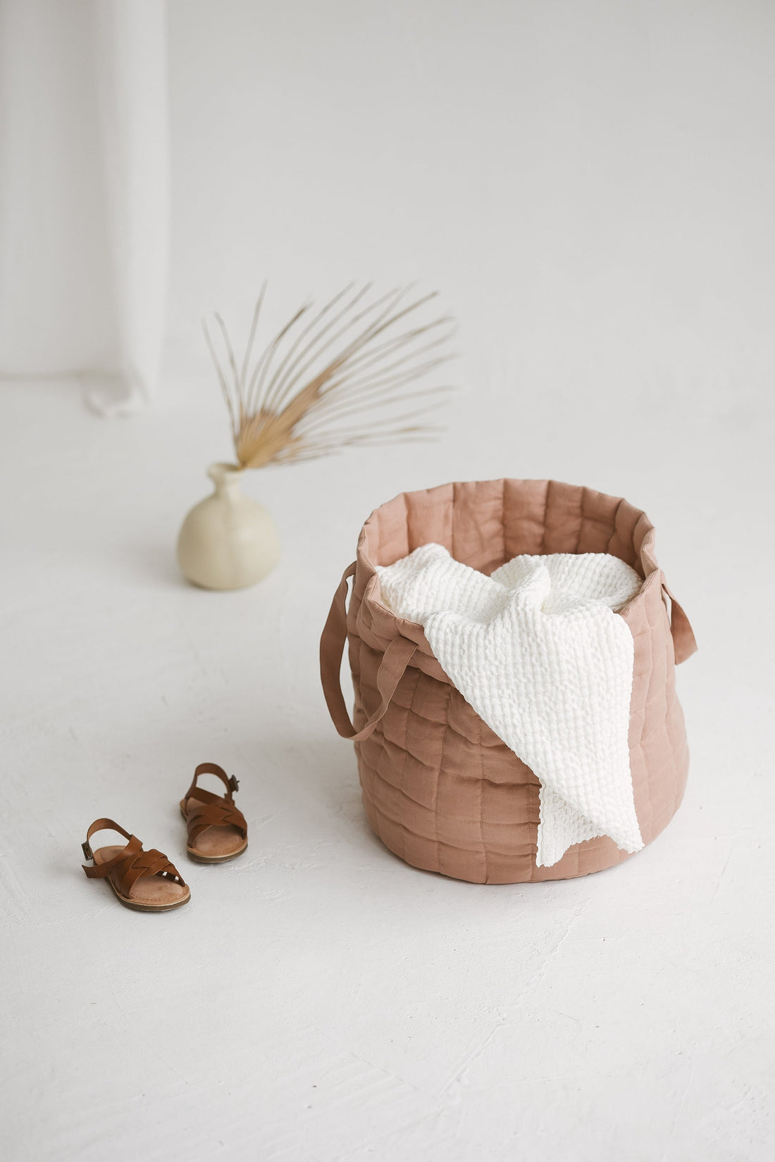 Peach Linen Laundry Basket
