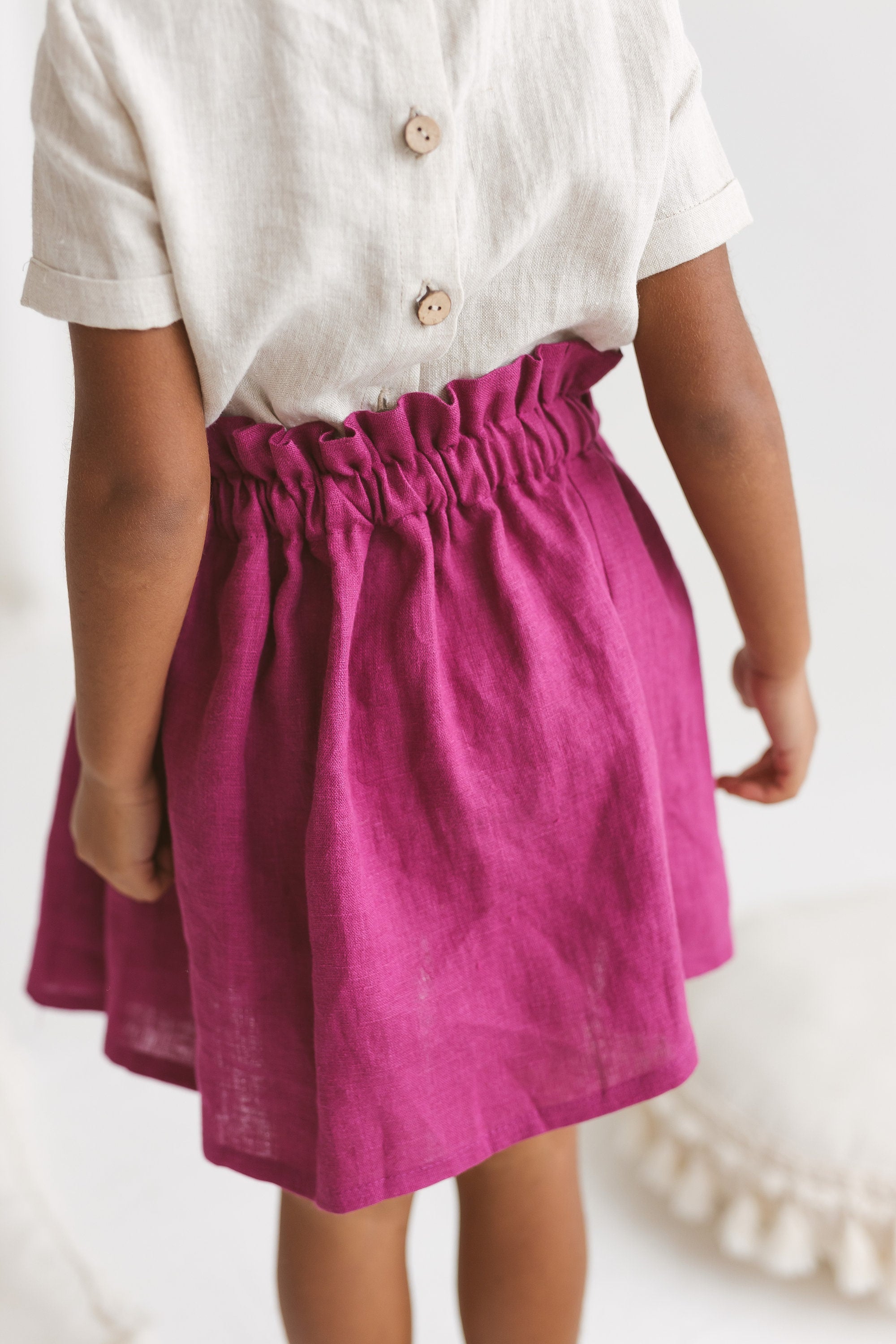 Fuschia Linen Girls Skirt