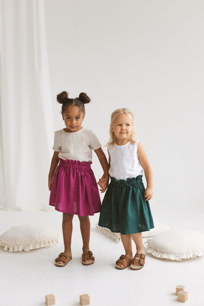 Emerald Linen Girls Skirt
