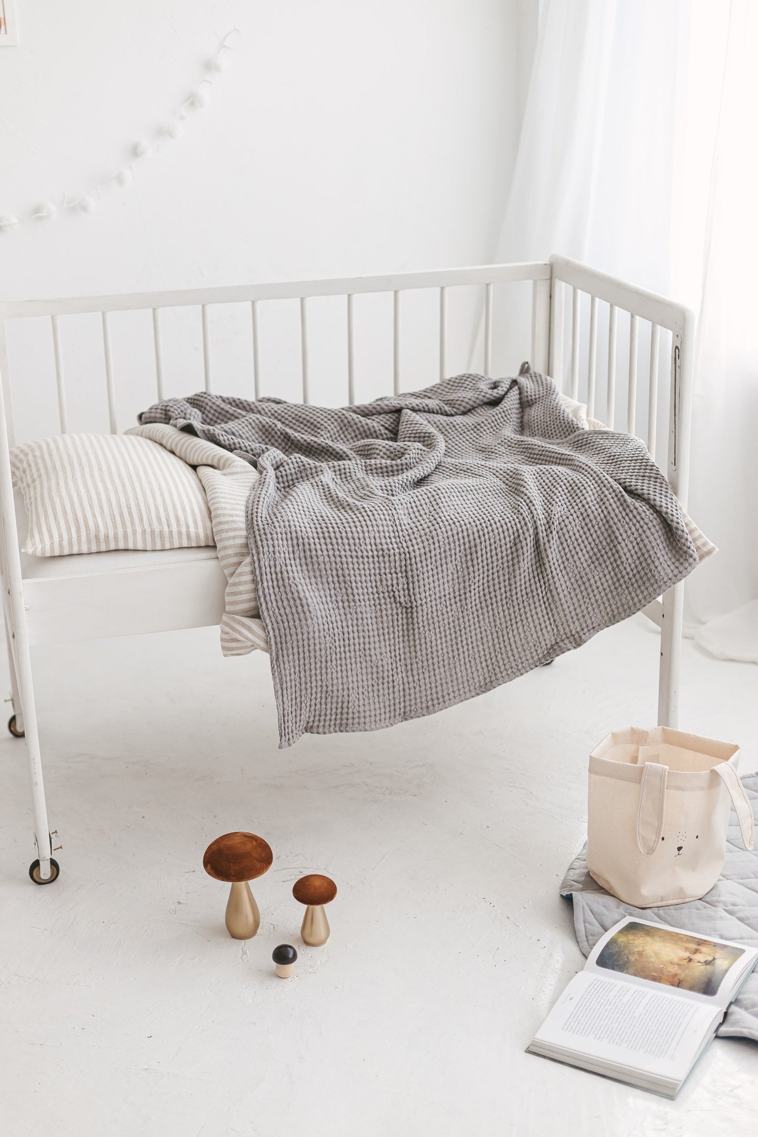 Light Gray Waffle Linen Baby Blanket
