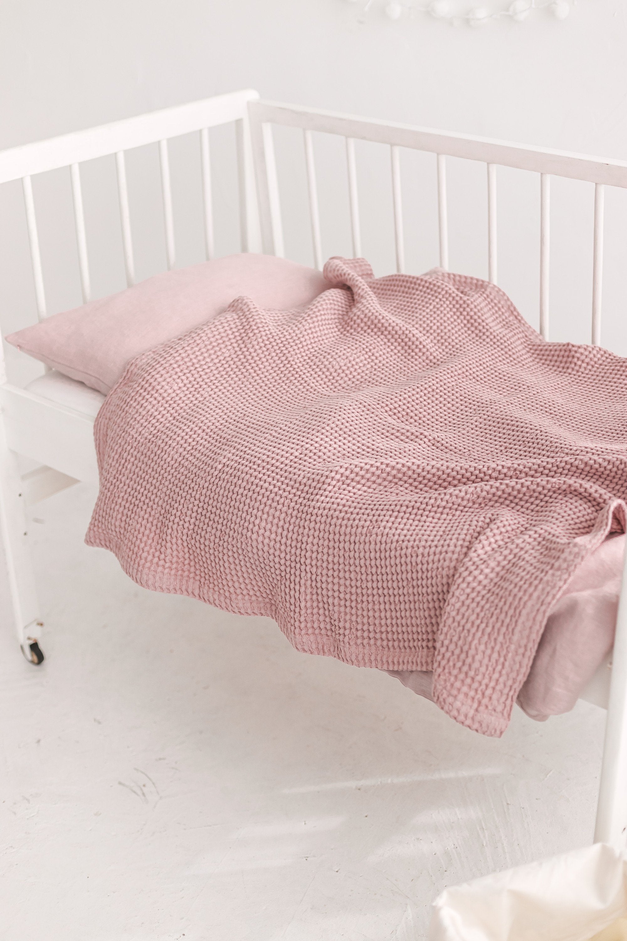 Light Rose Waffle Linen Baby Blanket