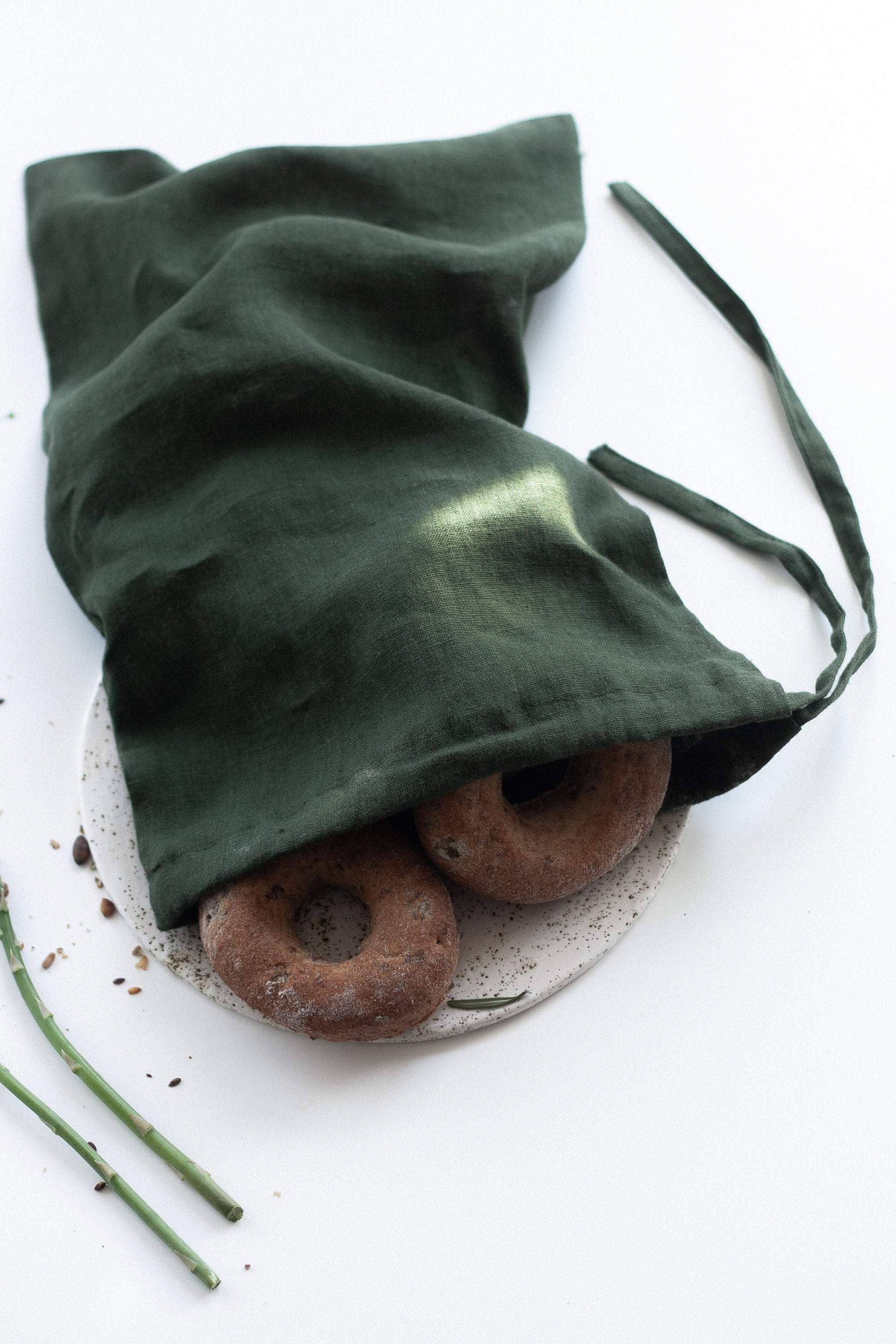 Green Linen Bread Bags Set Of 2